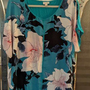 AVENUE Delta Mixed Media Print Top - aqua